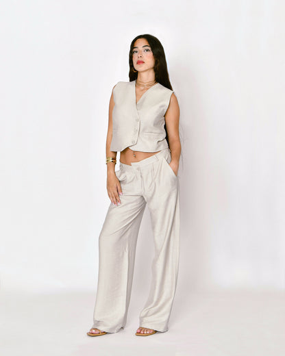 Asymmetric Vest  and Wide-Leg Trousers Set