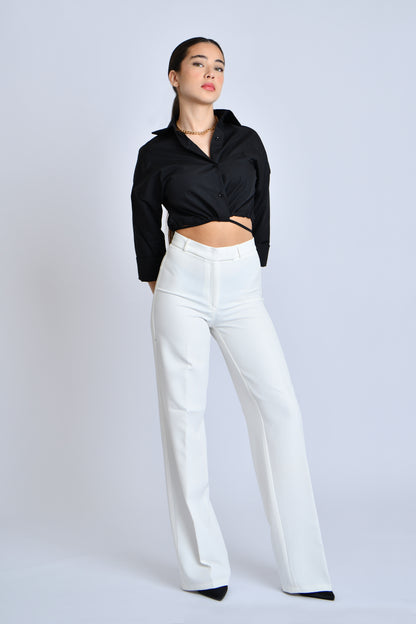 Long sleeve cropped shirt with waist tie