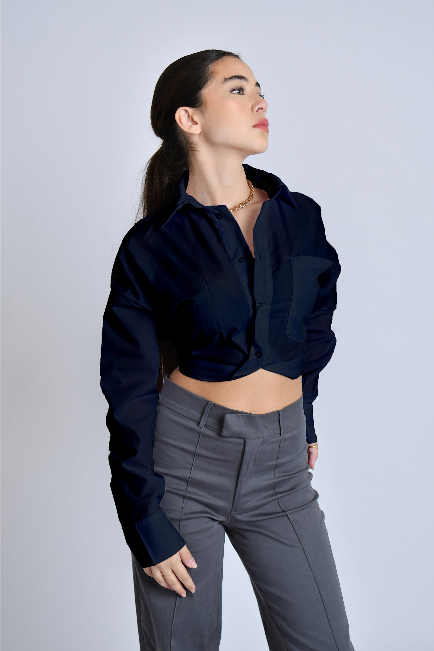 Twist detail long sleeve cropped shirt