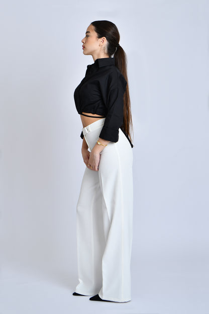 Long sleeve cropped shirt with waist tie