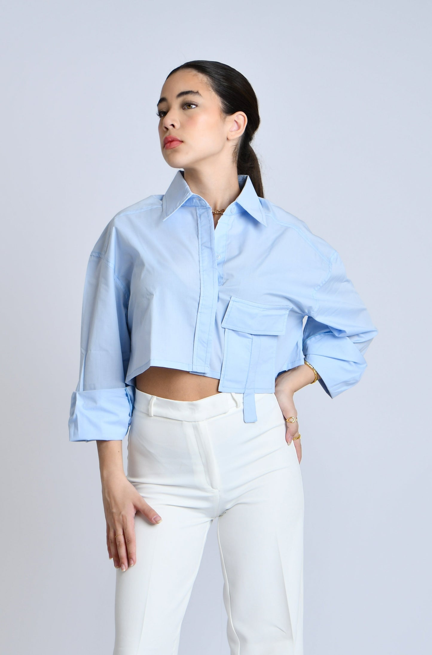 Long sleeve cropped shirt with pocket