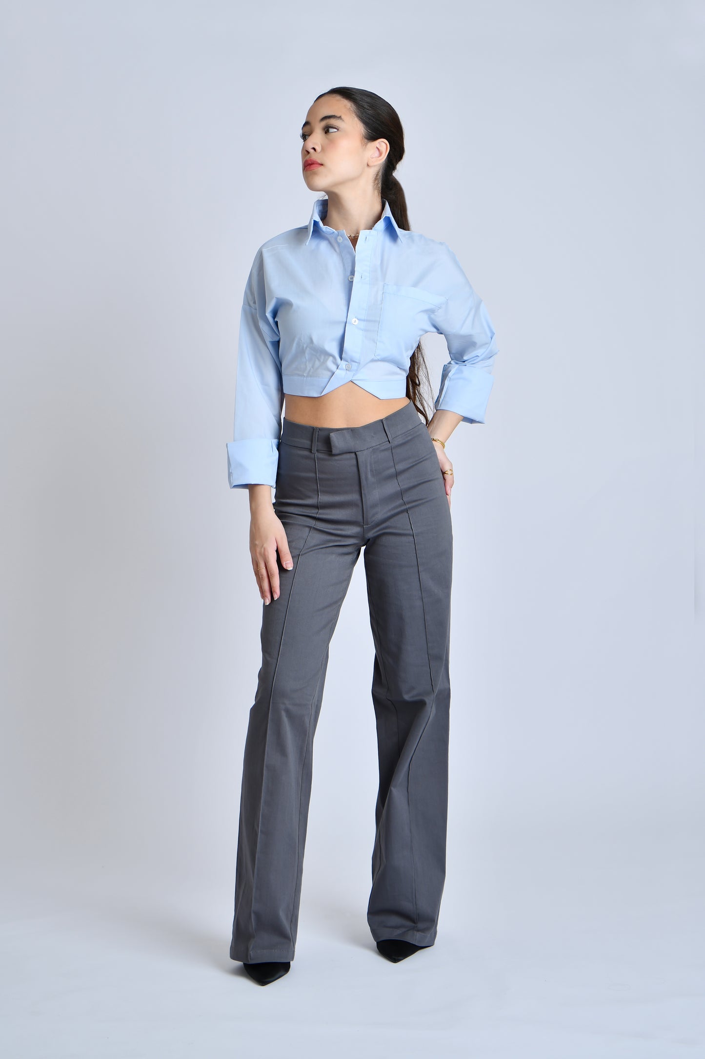 High waist wide-leg tailoring trousers