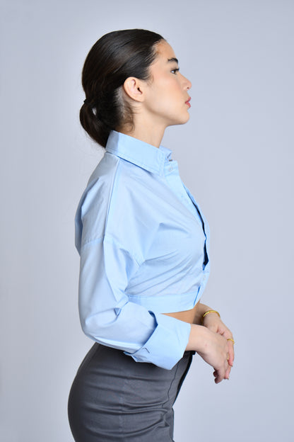 Twist detail long sleeve cropped shirt