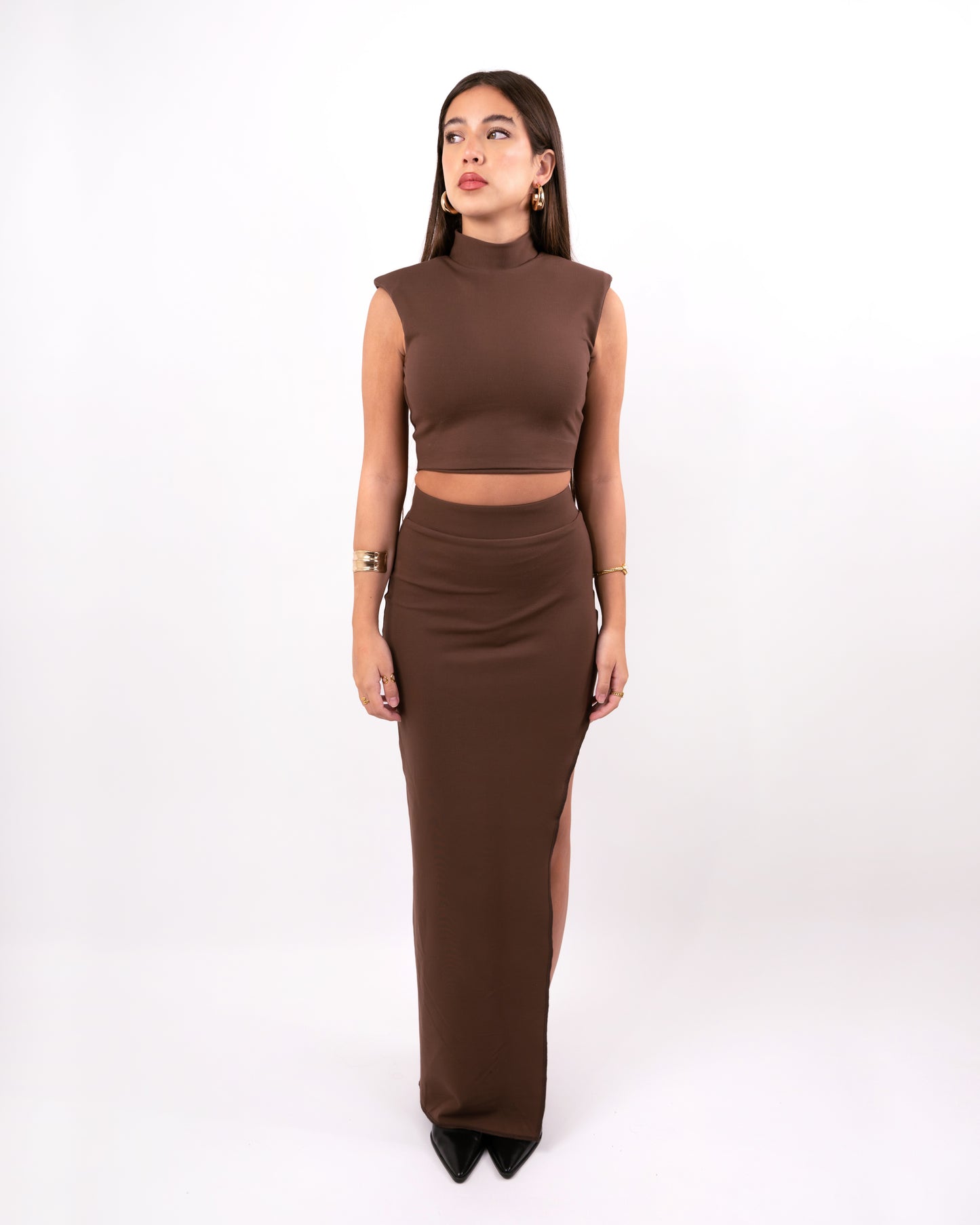 High-Neck Top & Maxi Skirt Set