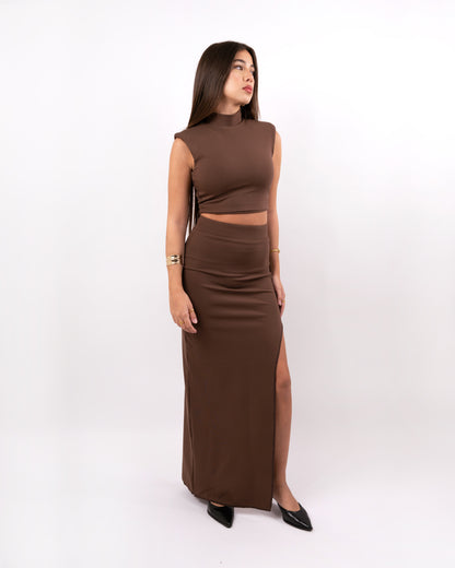 High-Neck Top & Maxi Skirt Set