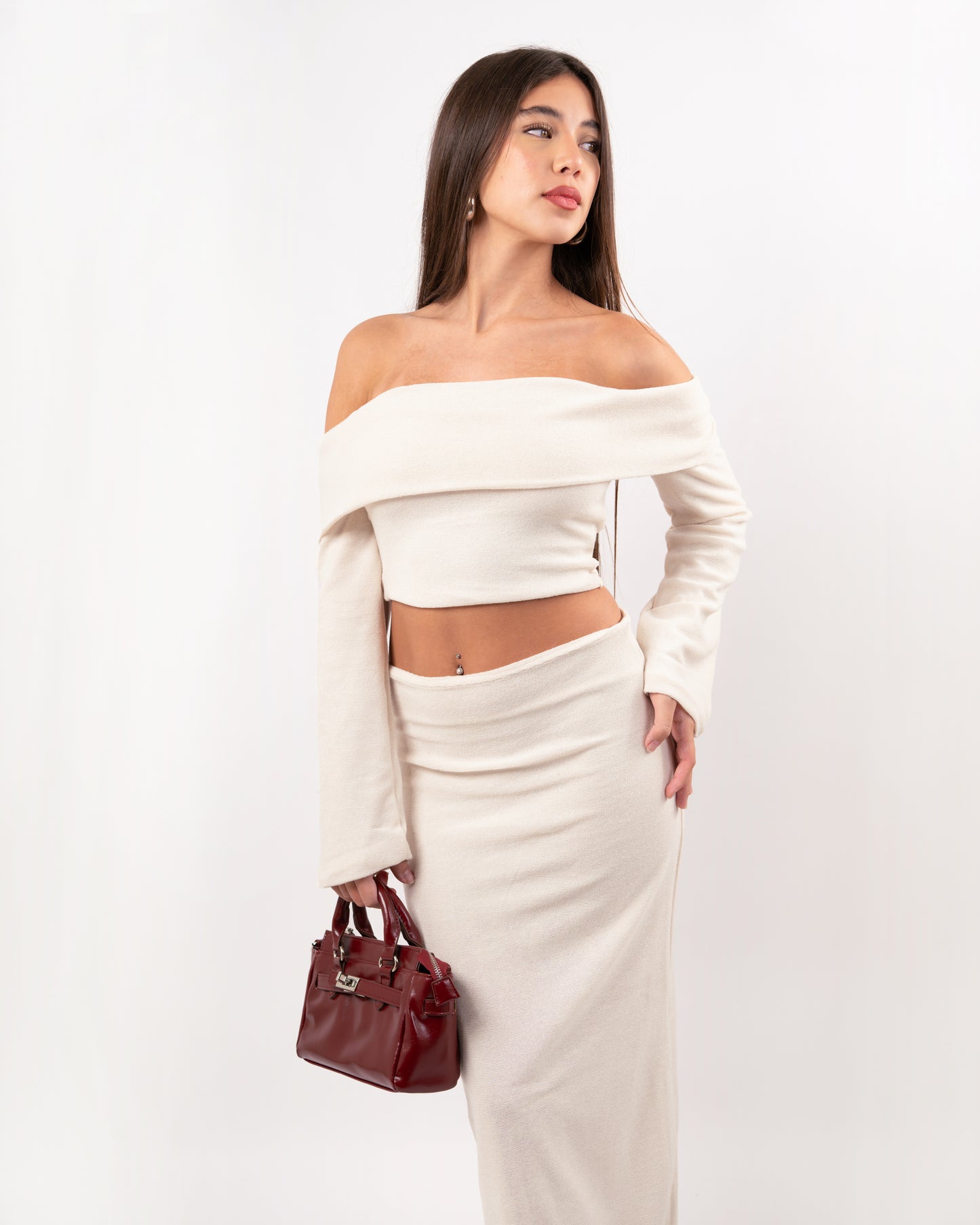 Off-Shoulder Knit Top & Maxi Skirt Set