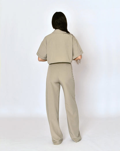 Cropped Shirt and High-Waisted Trousers Set