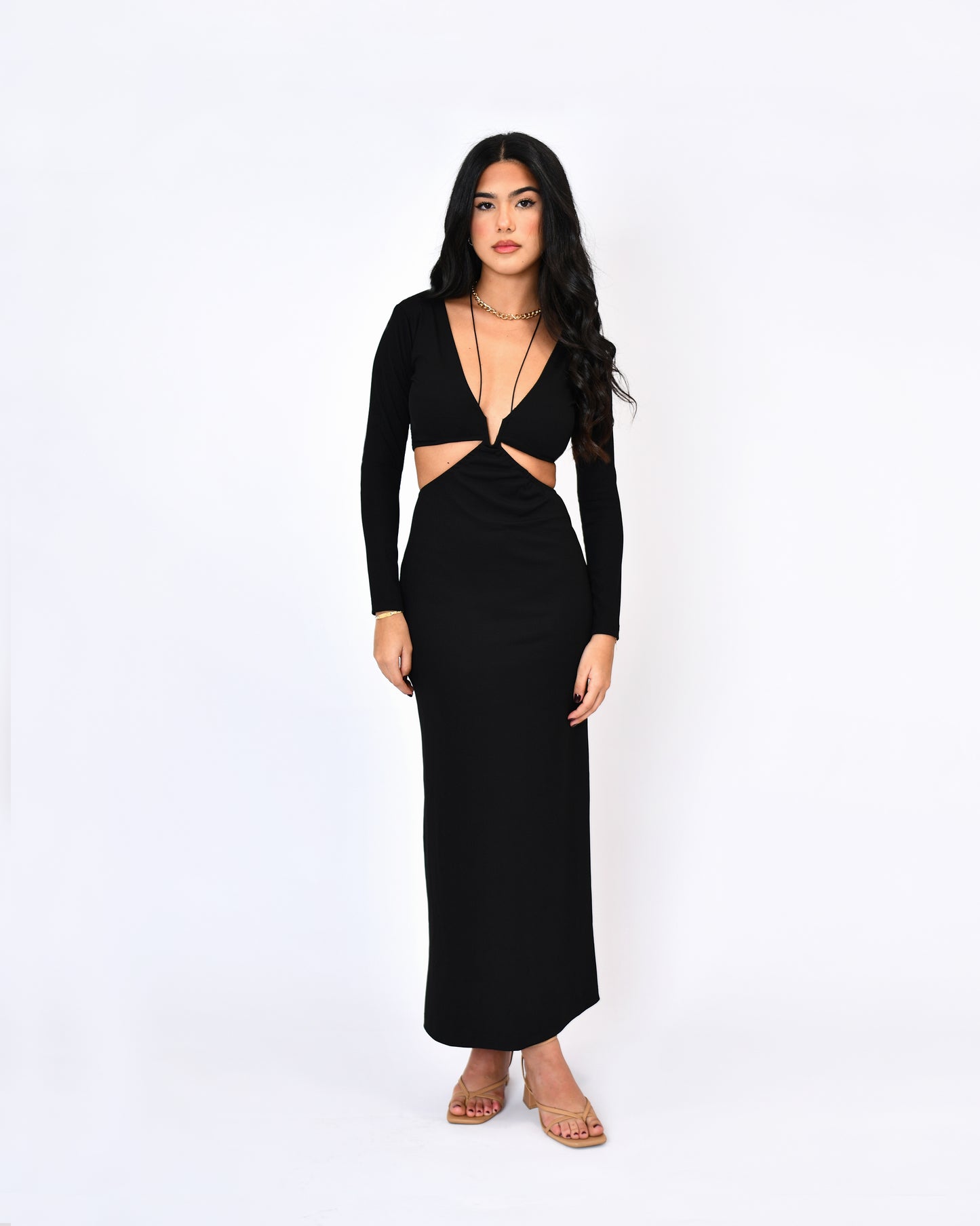 Long sleeve cut out maxi dress