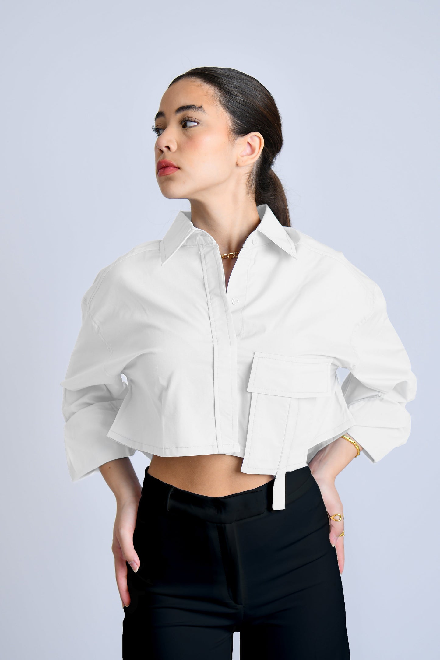 Long sleeve cropped shirt with pocket