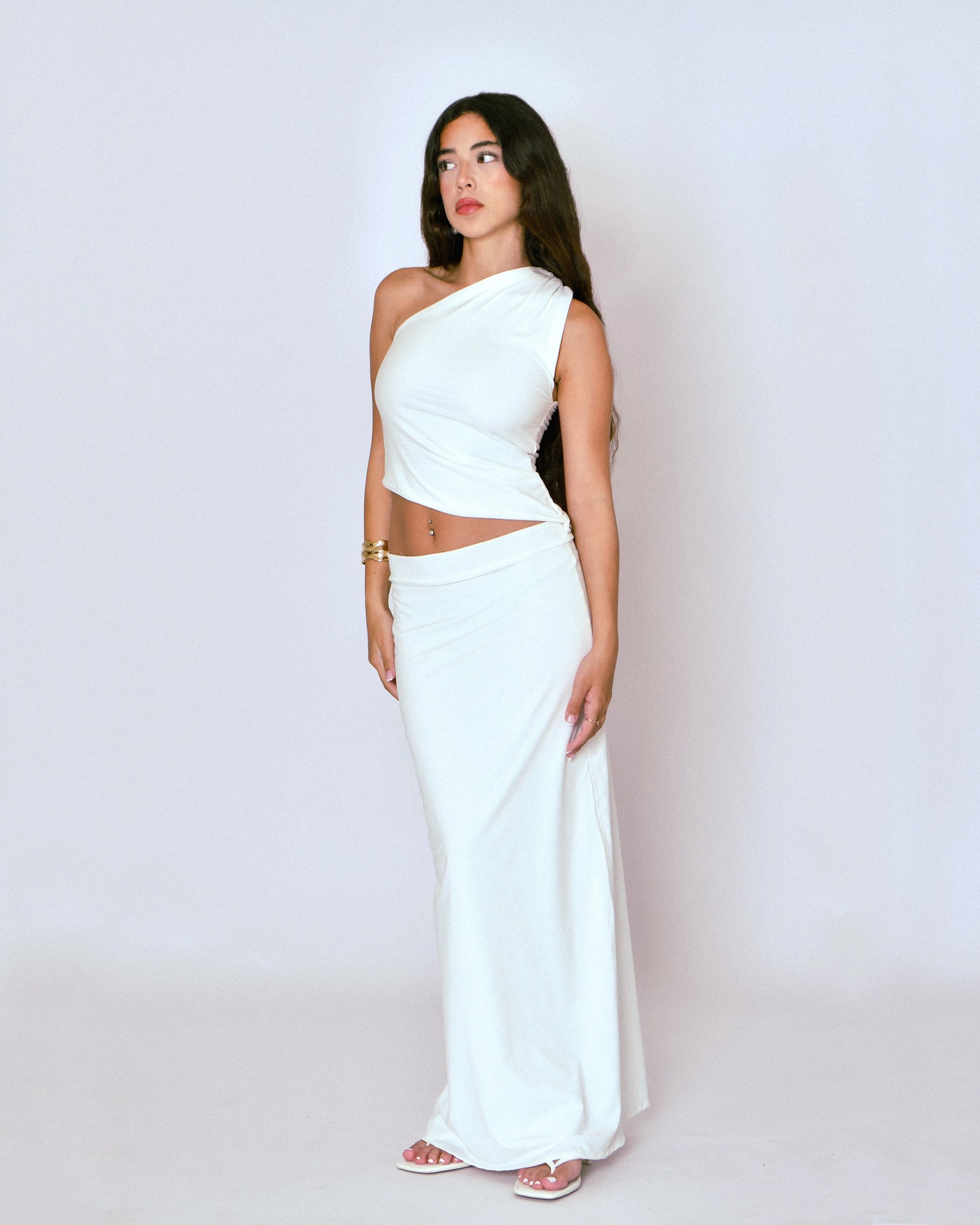 One Shoulder Asymmetric Top and Maxi Skirt Set