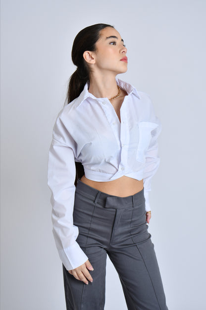 Twist detail long sleeve cropped shirt