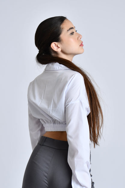 Twist detail long sleeve cropped shirt