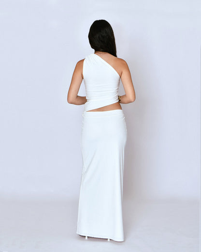 One Shoulder Asymmetric Top and Maxi Skirt Set