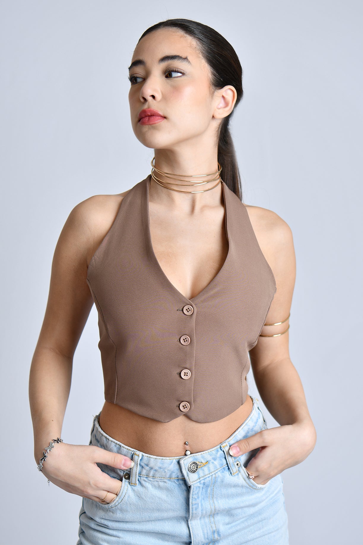 Tailored fitted halter waistcoat