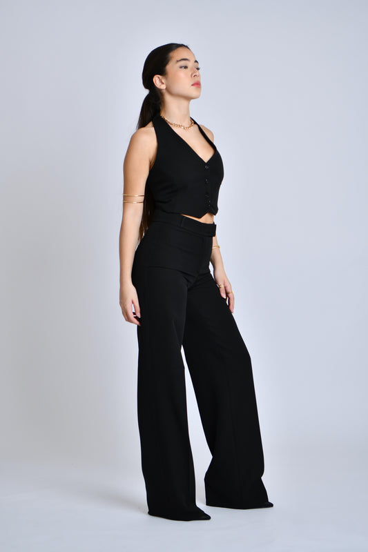 Halter waistcoat and wide leg trousers set