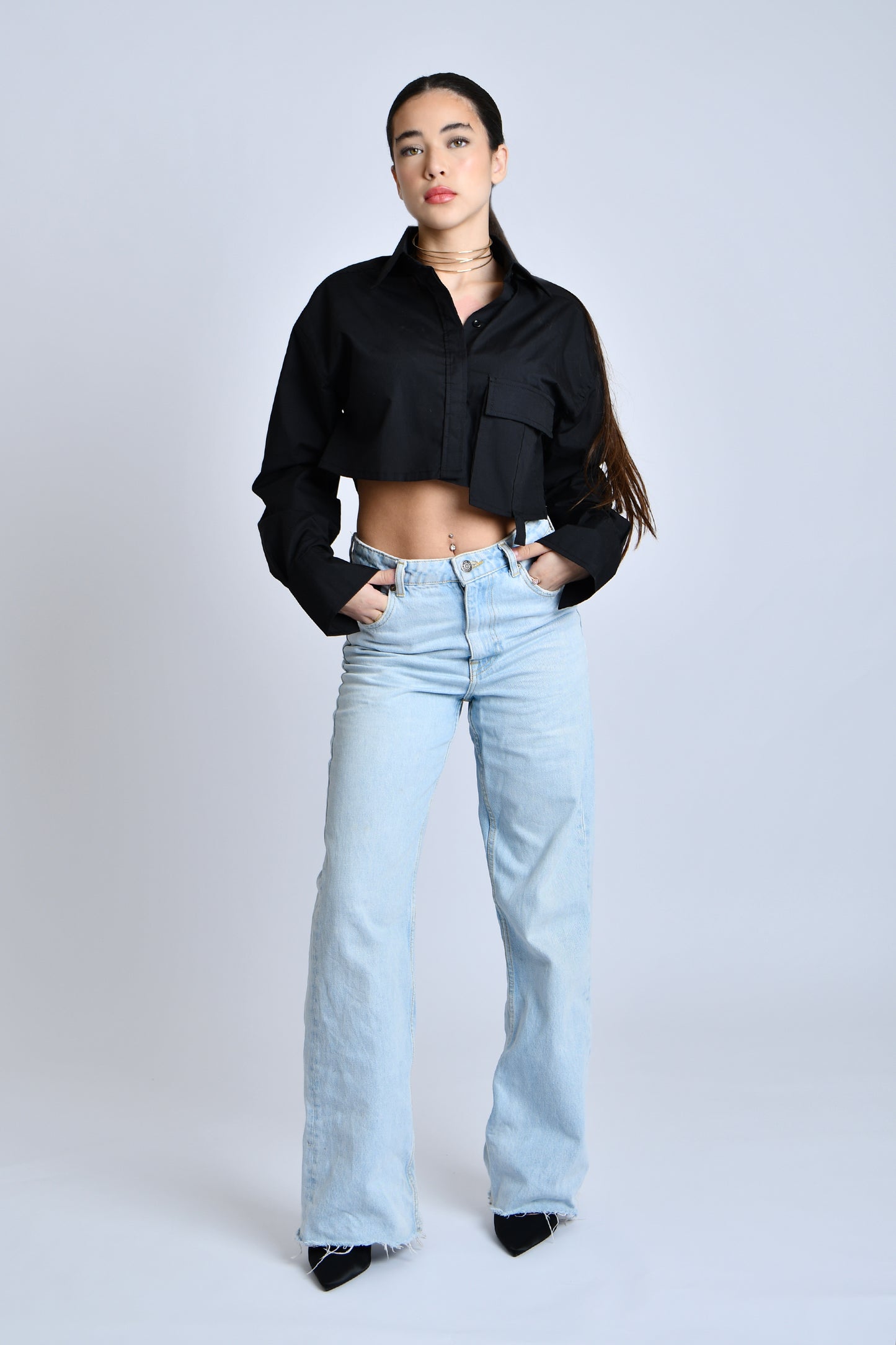 Long sleeve cropped shirt with pocket