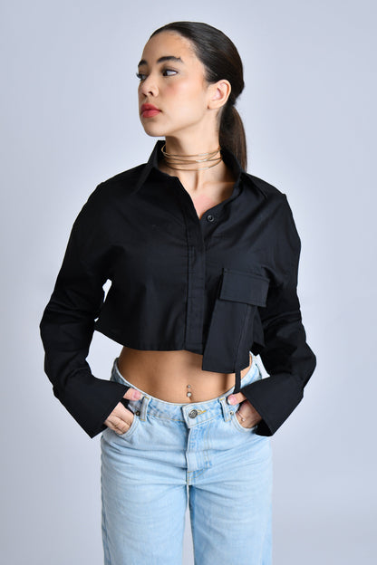 Long sleeve cropped shirt with pocket