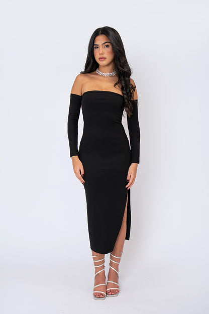 Off-Shoulder midi dress with side slit