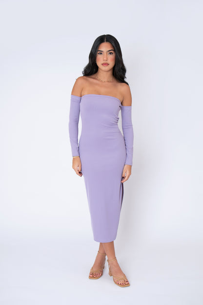 Off-Shoulder midi dress with side slit