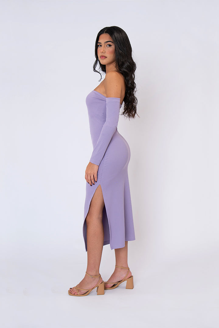 Off-Shoulder midi dress with side slit