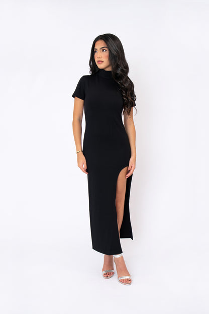 Turtle neck short sleeve long dress