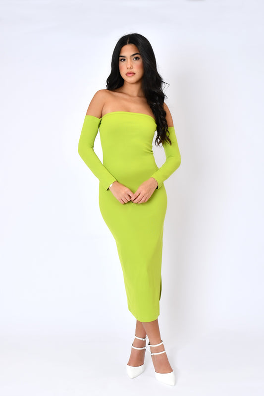 Off-Shoulder midi dress with side slit