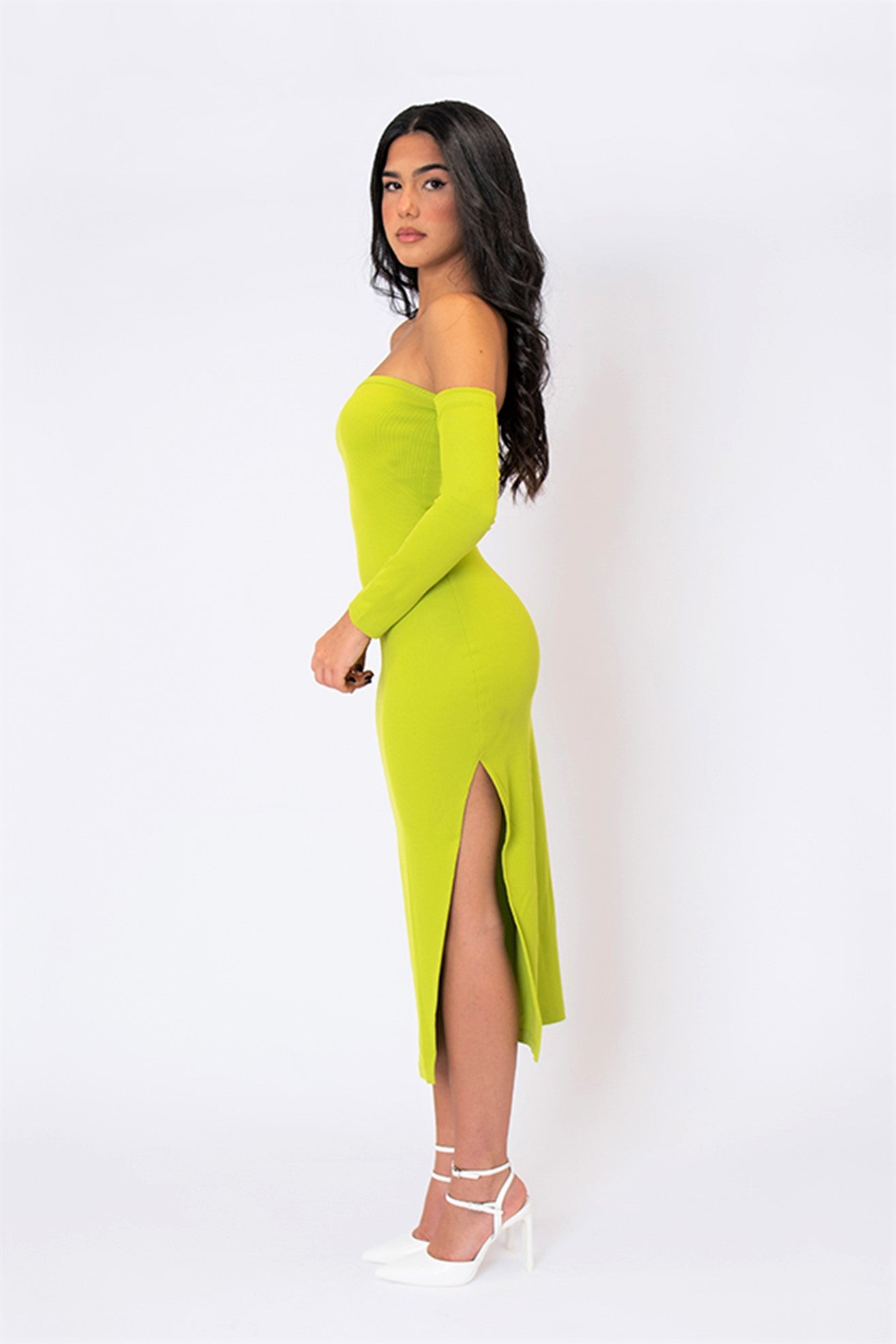 Off-Shoulder midi dress with side slit