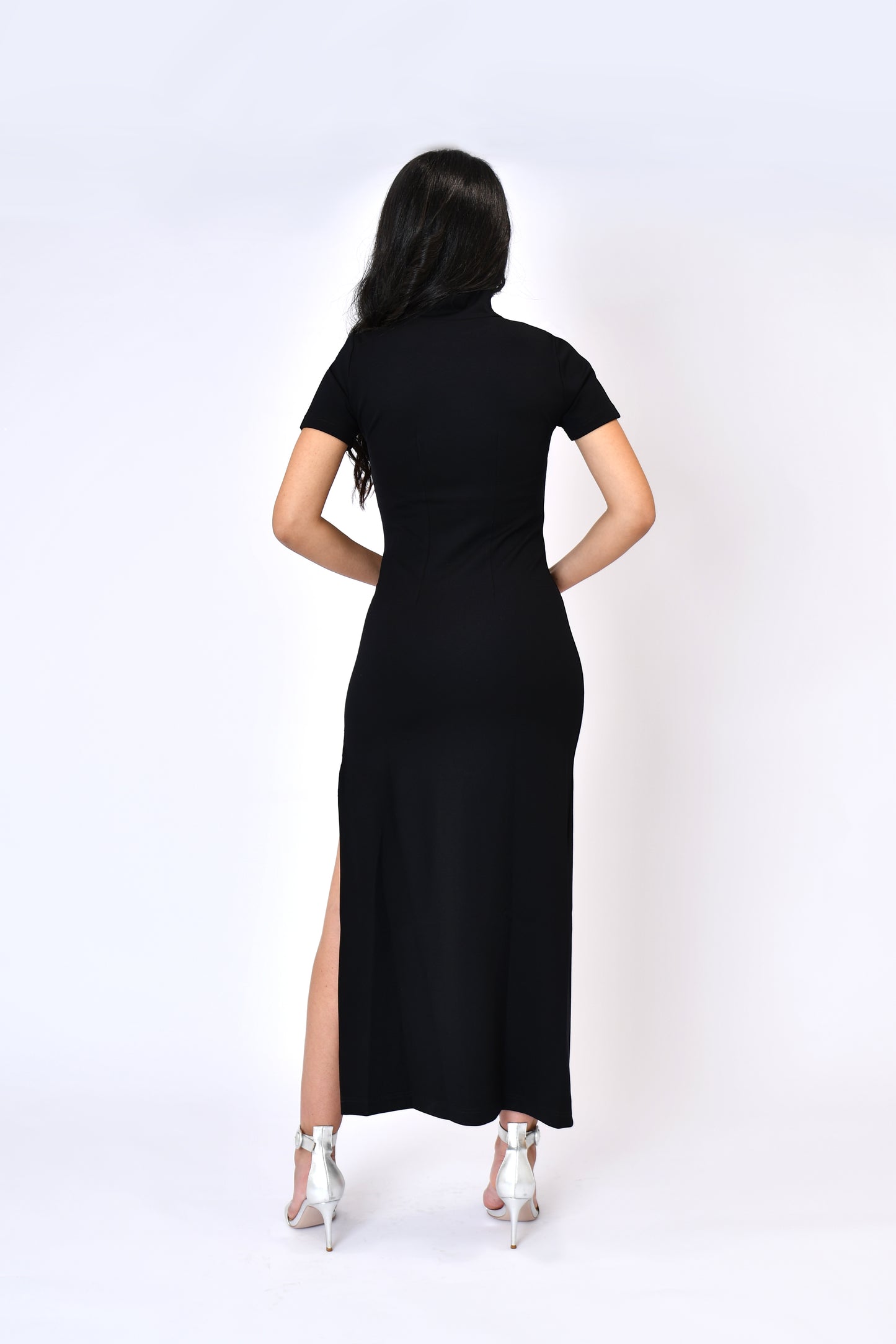 Turtle neck short sleeve long dress